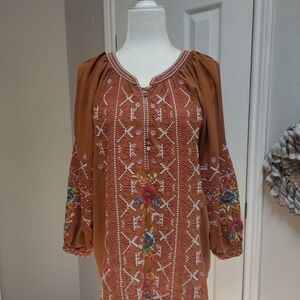 Johnny Was Embroidered Silk Blouse